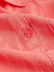 Coral Pink 100% Linen Long Sleeve Shirt - Image 6 of 6