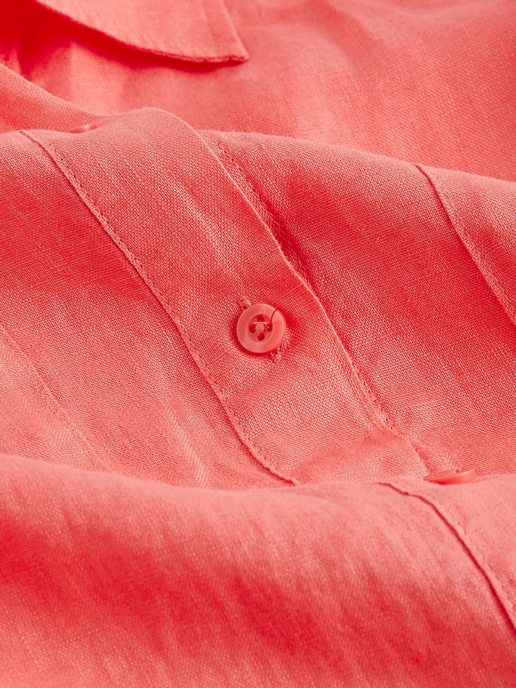 Coral Pink 100% Linen Long Sleeve Shirt - Image 6 of 6