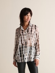 Ecru Tie Dye Sheer Long Sleeve Shirt - Image 1 of 6