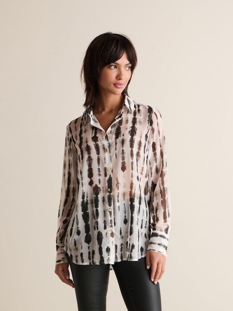 Ecru Tie Dye Sheer Long Sleeve Shirt - Image 1 of 6