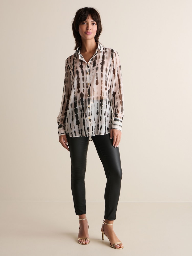 Ecru Tie Dye Sheer Long Sleeve Shirt - Image 2 of 6
