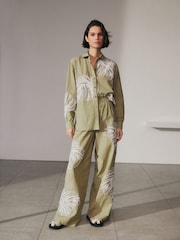 Khaki Green Long Sleeve Embroidered Palm Print Shirt - Image 2 of 6