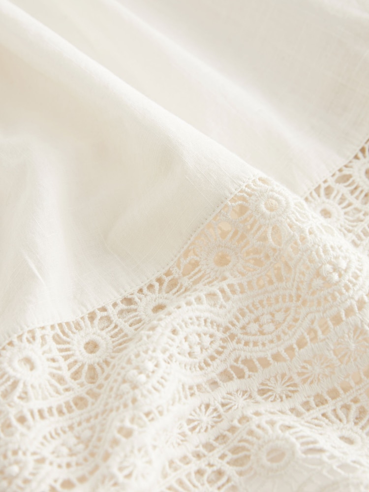 Ecru Premium Long Sleeve Embroidered Lace Square Neck Blouse - Image 6 of 6