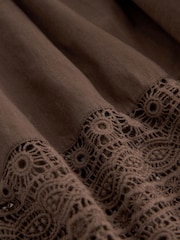 Chocolate Brown Premium Long Sleeve Embroidered Lace Square Neck Blouse - Image 6 of 6