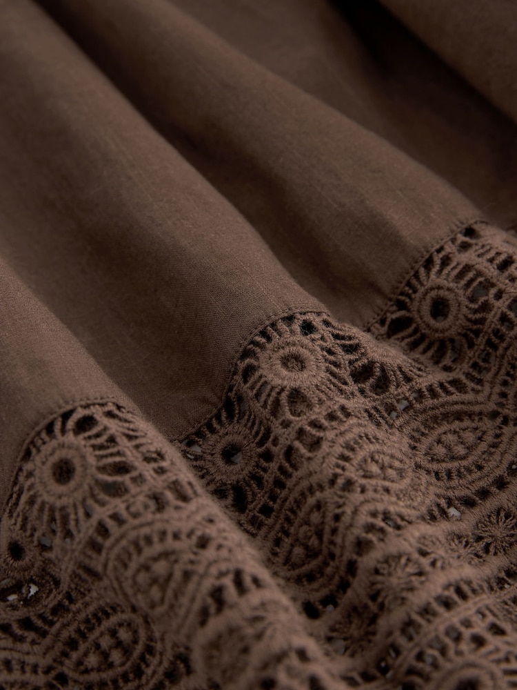 Chocolate Brown Premium Long Sleeve Embroidered Lace Square Neck Blouse - Image 6 of 6