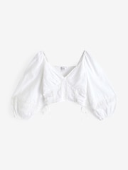 White Tie Side Puff Long Sleeve Crop Blouse - Image 5 of 6