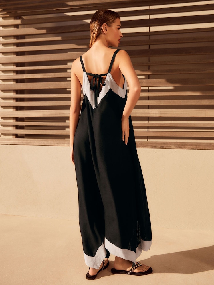 Black Linen Blend Hanky Hem Midi Dress - Image 6 of 6