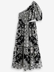 Black/White One Shoulder Cut Out Midi Dress - Image 5 of 6