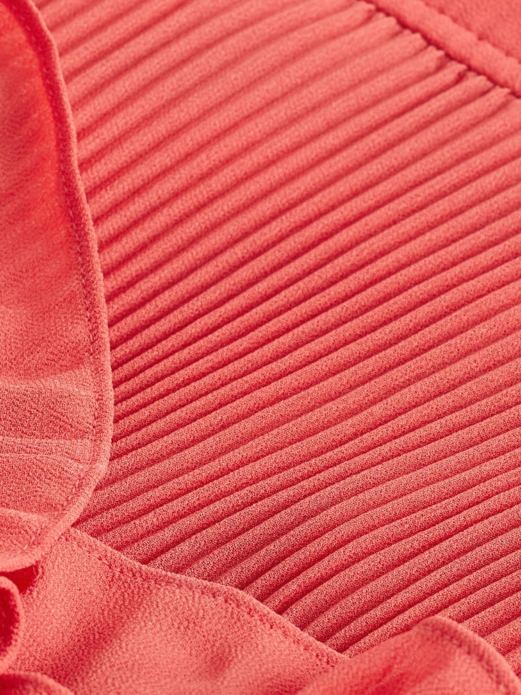 Red Sleeveless V-Neck Plisse Tiered Maxi Dress - Image 6 of 6