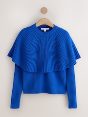 Cobalt Blue Knitted Ribbed Long Sleeve Cape Layer Jumper - Image 5 of 7