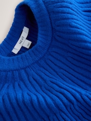 Cobalt Blue Knitted Ribbed Long Sleeve Cape Layer Jumper - Image 6 of 7