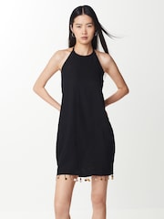Black Shell Hem Halter Neck Mini Dress - Image 1 of 7