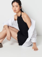 Black Shell Hem Halter Neck Mini Dress - Image 2 of 7