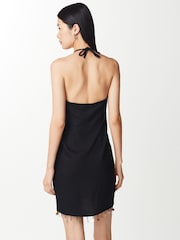 Black Shell Hem Halter Neck Mini Dress - Image 3 of 7
