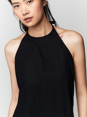 Black Shell Hem Halter Neck Mini Dress - Image 4 of 7