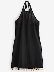 Black Shell Hem Halter Neck Mini Dress - Image 6 of 7