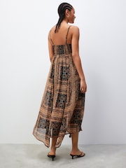 Brown/Black Tile Print Tie Front Cami Midi Dress - Image 4 of 7