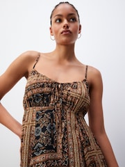 Brown/Black Tile Print Tie Front Cami Midi Dress - Image 5 of 7