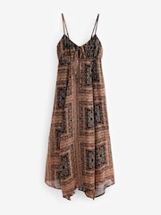 Brown/Black Tile Print Tie Front Cami Midi Dress - Image 6 of 7