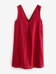 Red Linen Blend V-Neck Summer Mini Dress - Image 5 of 6