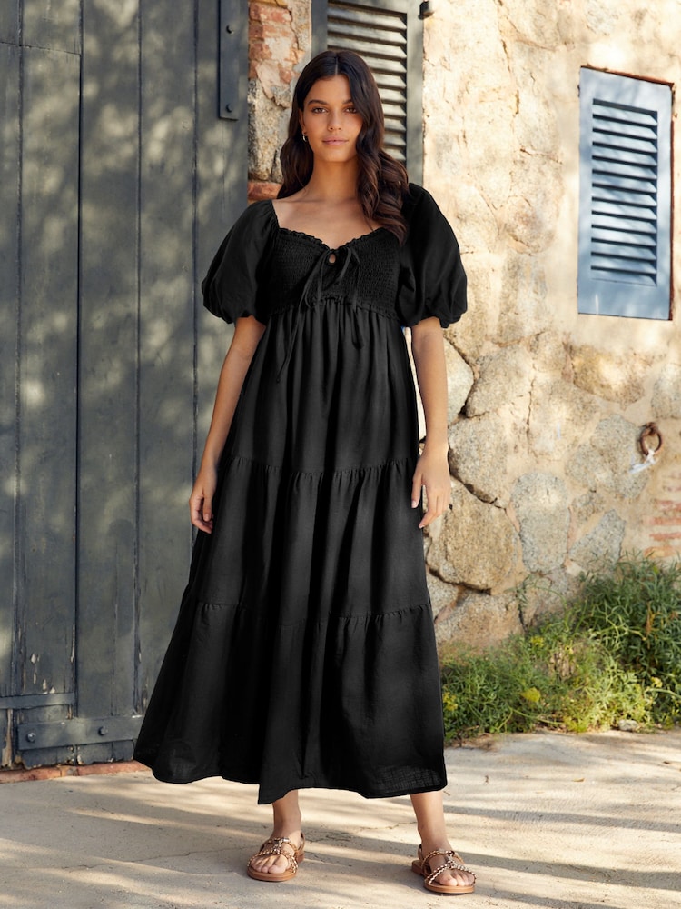 Black Puff Sleeve Maxi Dress - Image 1 of 6