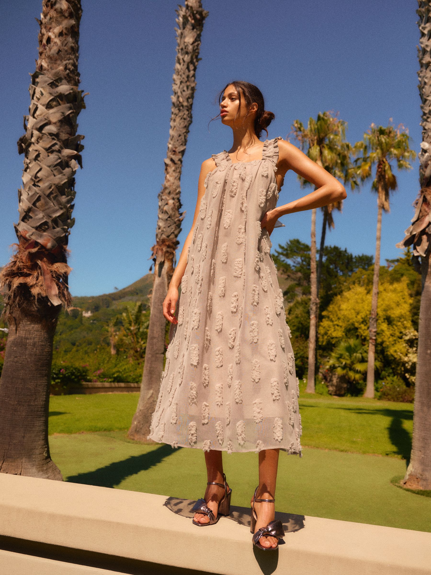 Buy Mink Brown Textured Ruched Cami Midi Dress from Next Luxembourg