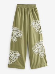 Khaki Green Embroidered Palm Print Trousers - Image 5 of 6