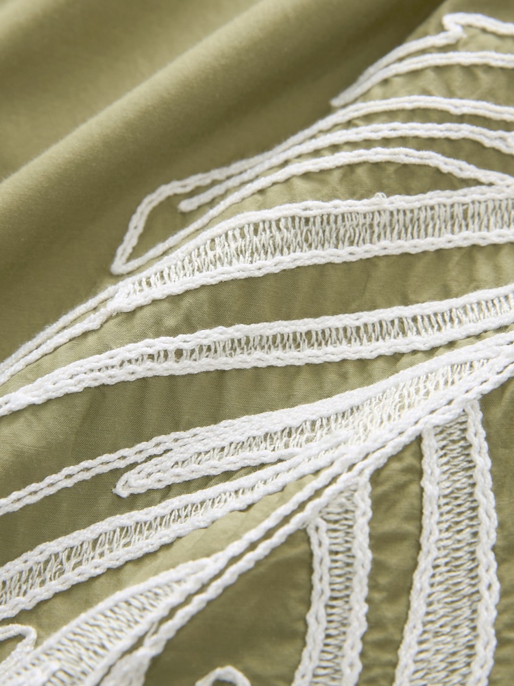 Khaki Green Embroidered Palm Print Trousers - Image 6 of 6