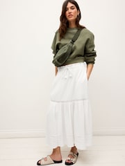 White Crochet Insert Tiered Maxi Skirt - Image 1 of 5