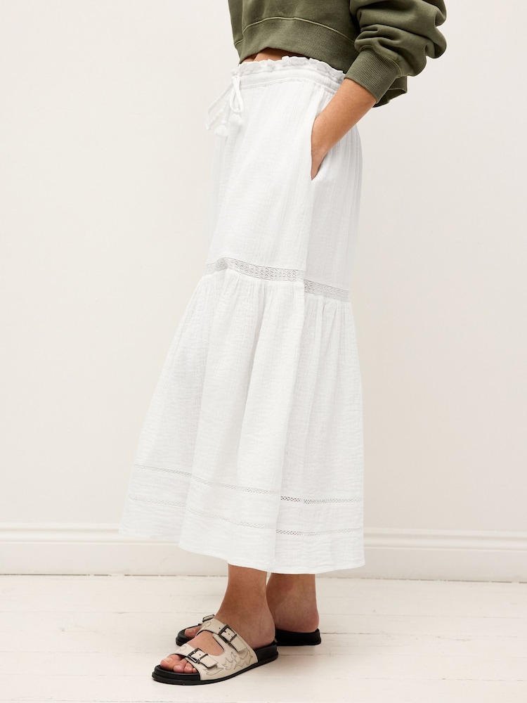 White Crochet Insert Tiered Maxi Skirt - Image 2 of 5