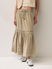 Khaki Green Crochet Insert Tiered Maxi Skirt - Image 2 of 6