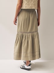 Khaki Green Crochet Insert Tiered Maxi Skirt - Image 3 of 6
