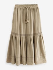 Khaki Green Crochet Insert Tiered Maxi Skirt - Image 5 of 6