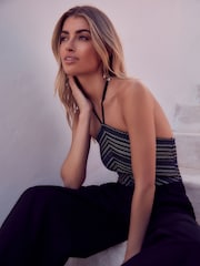 Black/Blue/Yellow Halterneck Shirred Jumpsuit - Image 1 of 6