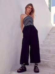 Black/Blue/Yellow Halterneck Shirred Jumpsuit - Image 2 of 6