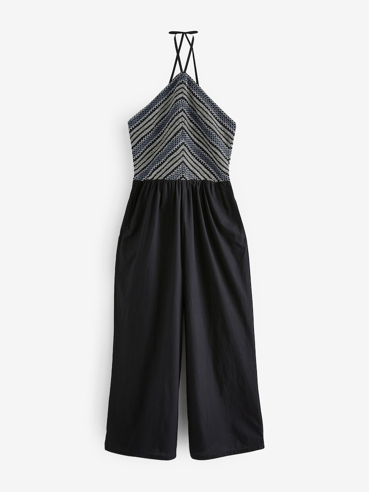 Black/Blue/Yellow Halterneck Shirred Jumpsuit - Image 5 of 6