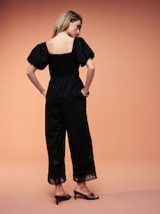 Black Dobby Textured Short Sleeve Jumpsuit - Image 2 of 6