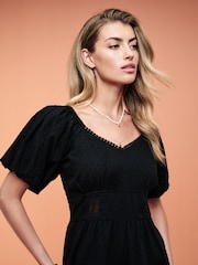 Black Dobby Textured Short Sleeve Jumpsuit - Image 4 of 6