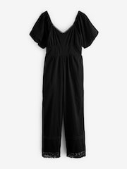 Black Dobby Textured Short Sleeve Jumpsuit - Image 5 of 6