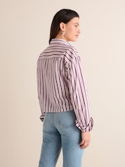 Burgundy Red Stripe Long Sleeve Cotton Cropped Shirt - Image 3 of 6