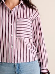 Burgundy Red Stripe Long Sleeve Cotton Cropped Shirt - Image 4 of 6