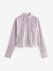 Burgundy Red Stripe Long Sleeve Cotton Cropped Shirt - Image 5 of 6
