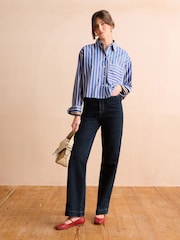 Blue/White Stripe Long Sleeve Cotton Cropped Shirt - Image 2 of 7