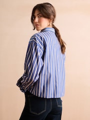 Blue/White Stripe Long Sleeve Cotton Cropped Shirt - Image 4 of 7