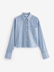 Blue/White Stripe Long Sleeve Cotton Cropped Shirt - Image 6 of 7