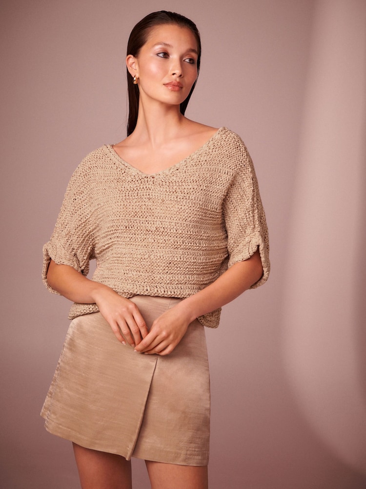 Bronze Satin Mini Skirt - Image 1 of 6