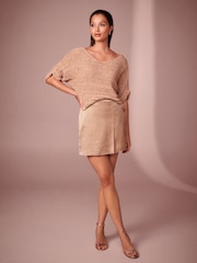 Bronze Satin Mini Skirt - Image 2 of 6