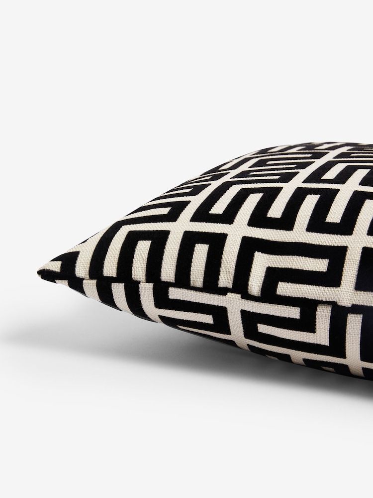 Monochrome 40 x 59cm Geometric Flock Large Oblong Cushion - Image 2 of 4 Monochrome 40 x 59cm Geometric Flock Large Oblong Cushion - Image 2 of 4