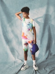 White Rainbow Splat Graphic 100% Cotton Top and Shorts Set (3-16yrs) - Image 1 of 3