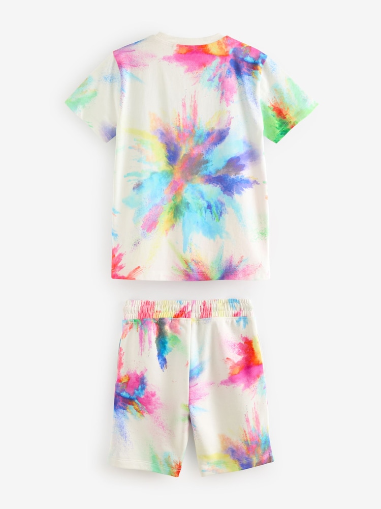White Rainbow Splat Graphic 100% Cotton Top and Shorts Set (3-16yrs) - Image 2 of 3